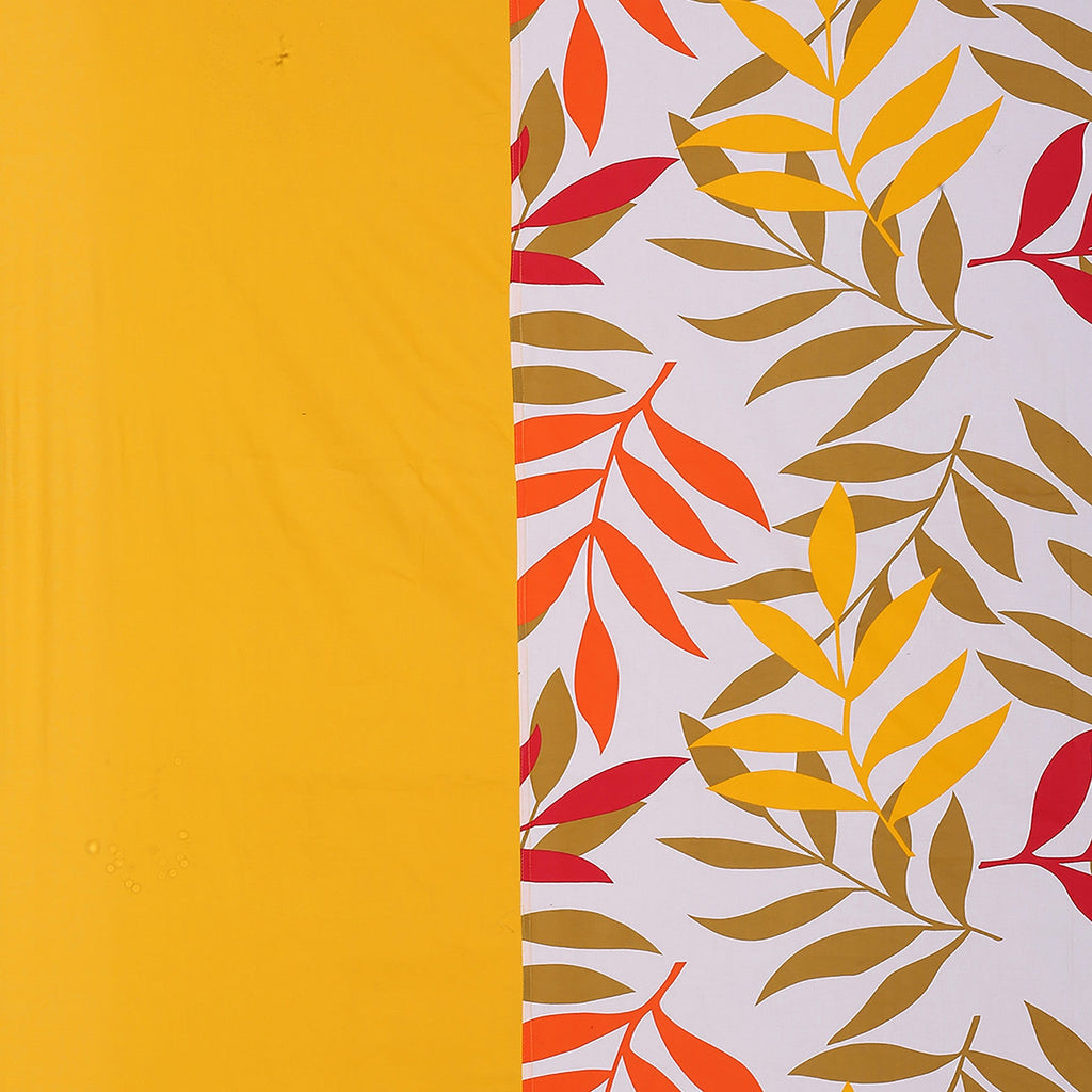 Leaf Print Cotton Dohar for AC Rooms - Yellow & Multicolour