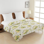 Floral Print Cotton Comforter for AC Rooms - White, Green & Yellow