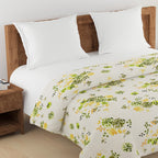 Floral Print Cotton Comforter for AC Rooms - White, Green & Yellow