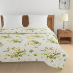 Floral Print Cotton Comforter for AC Rooms - White, Green & Yellow