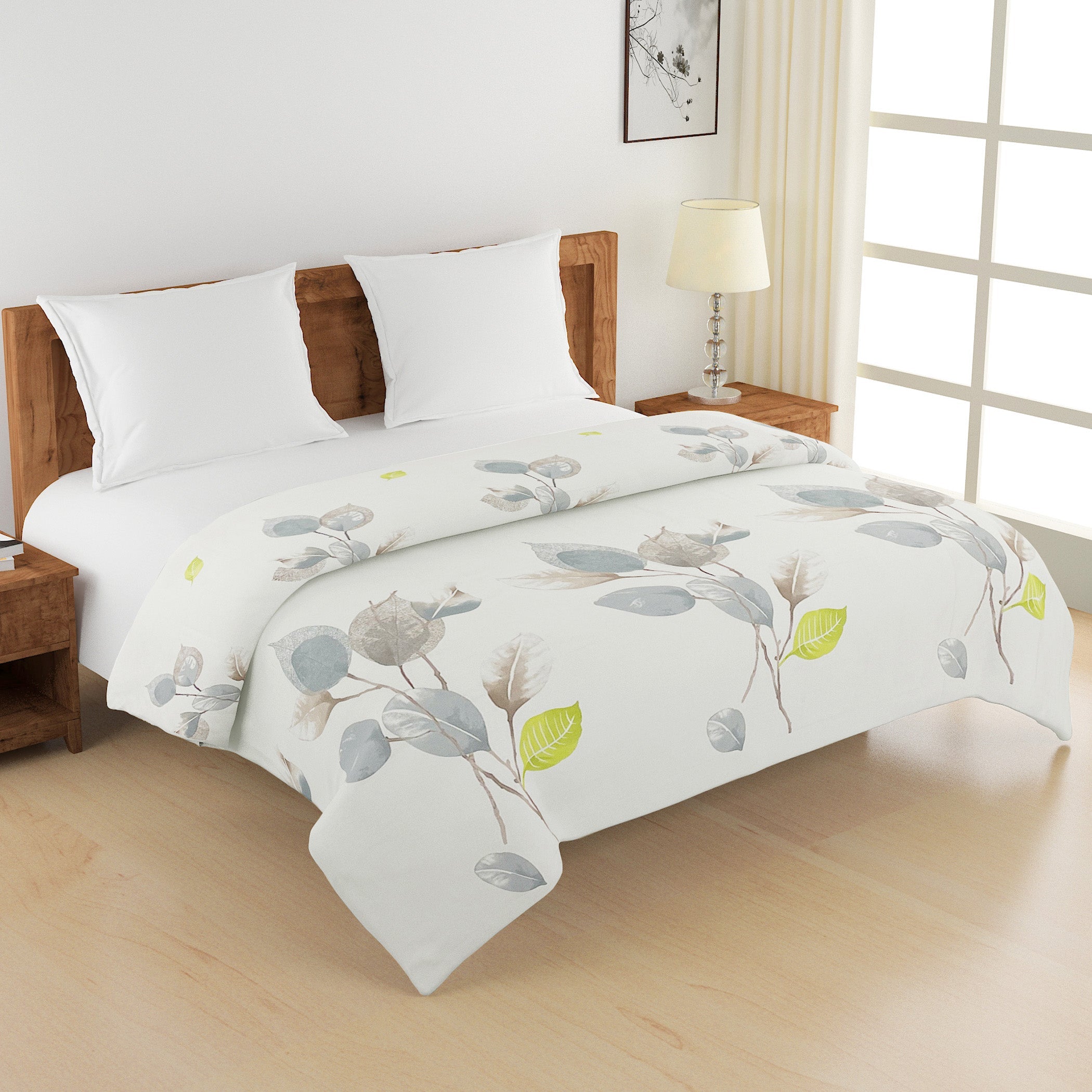 Double Bed in a Bag - Mercerized Pure Cotton - White Leaf Botanical Design
