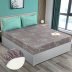 Modern Leaf Print Cotton Double Bedsheet with Comforter & 2 Pillow Covers - Grey & Teal