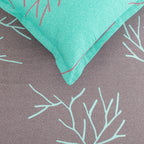 Modern Leaf Print Cotton Double Bedsheet with Comforter & 2 Pillow Covers - Grey & Teal