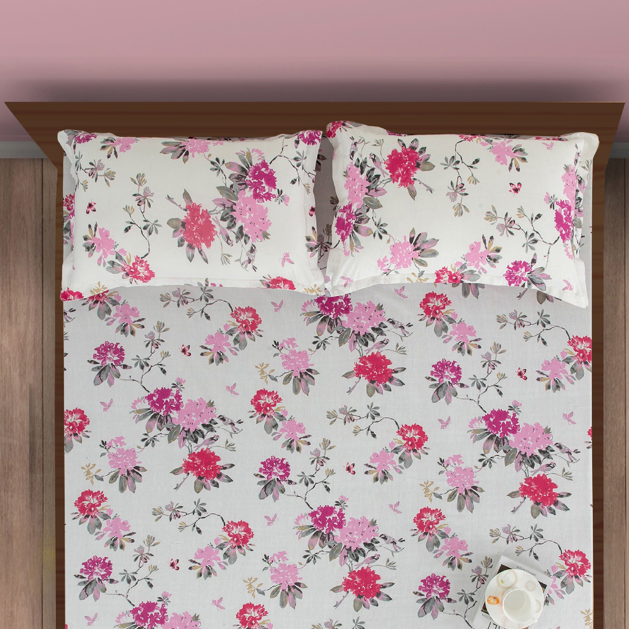Red Pink Blossom Luxe Cotton Double Bed in a Bag – Premium Floral Bedding Set