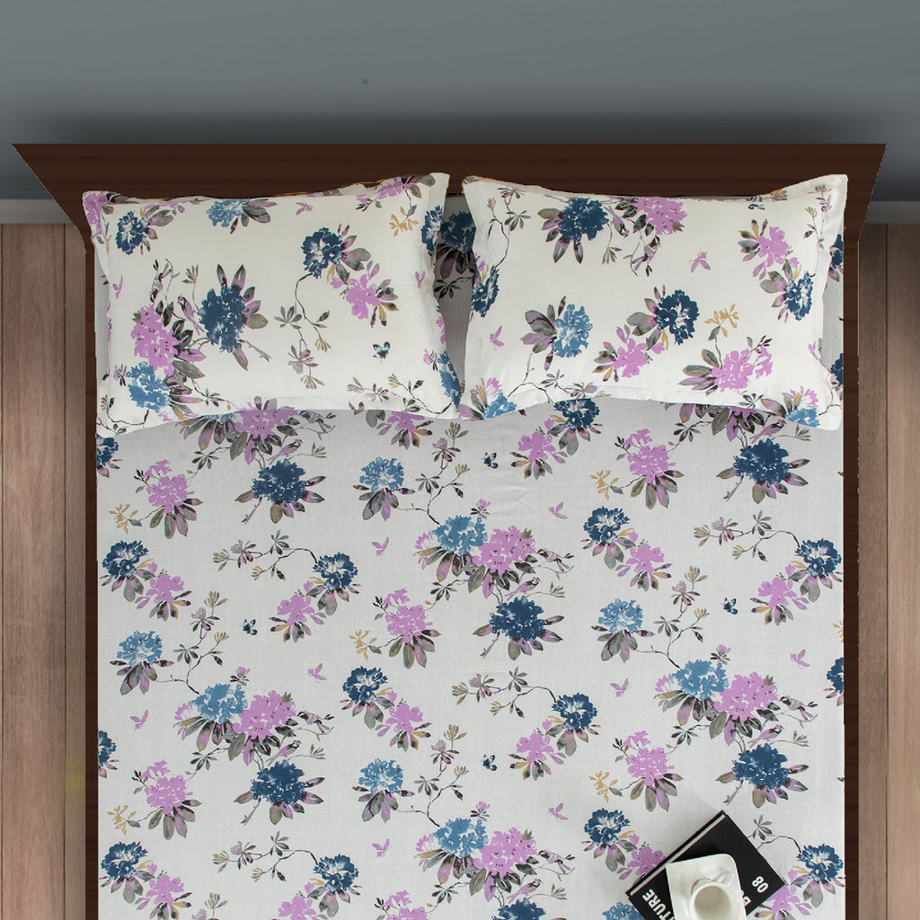 White & Blue Bloom Cotton Double Bed in a Bag – Premium Floral Bedding Set