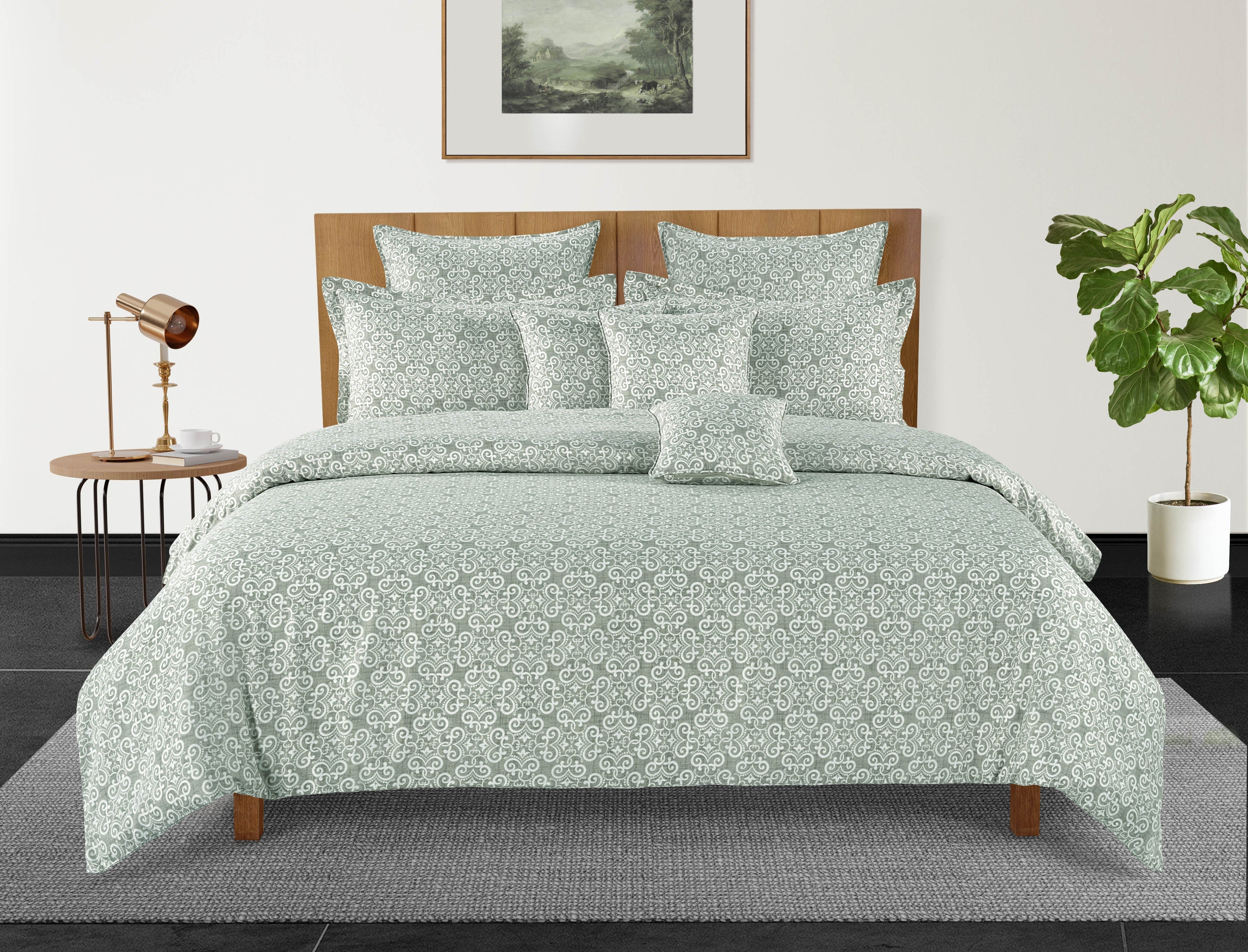 Green Motif Pattern Cotton Double Bed in a Bag – Luxury Premium Bedding Set