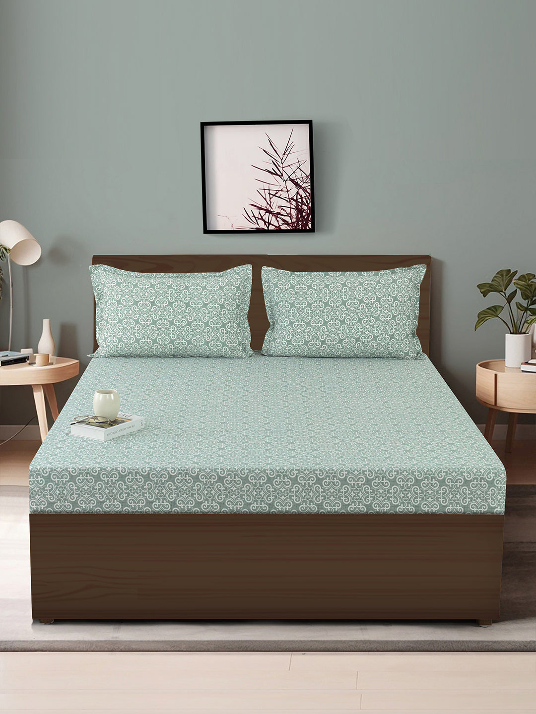 Green Motif Pattern Cotton Double Bed in a Bag – Luxury Premium Bedding Set