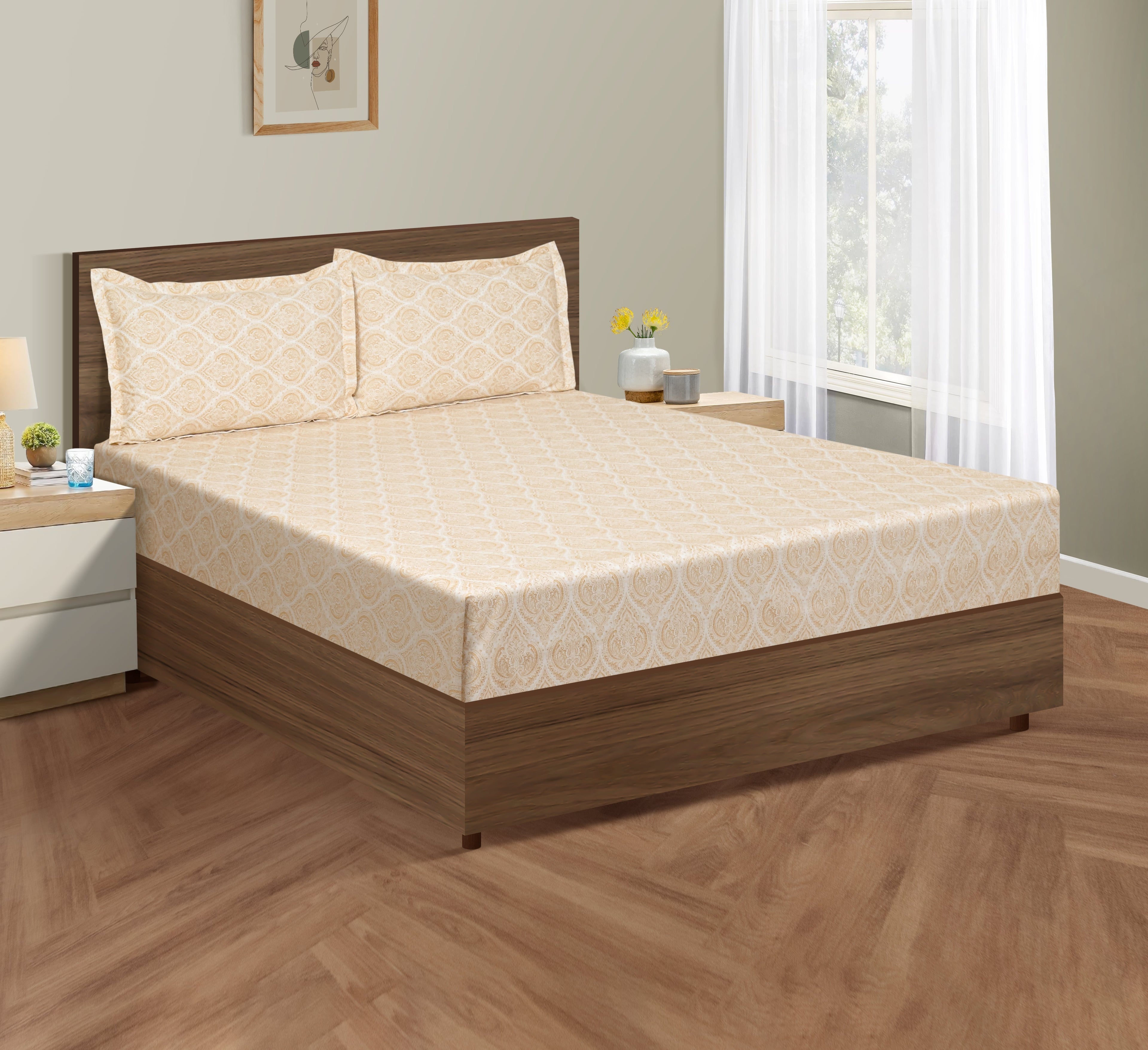 Luxury Cotton Beige Double Bed in a Bag – Premium Designer Bedding Set