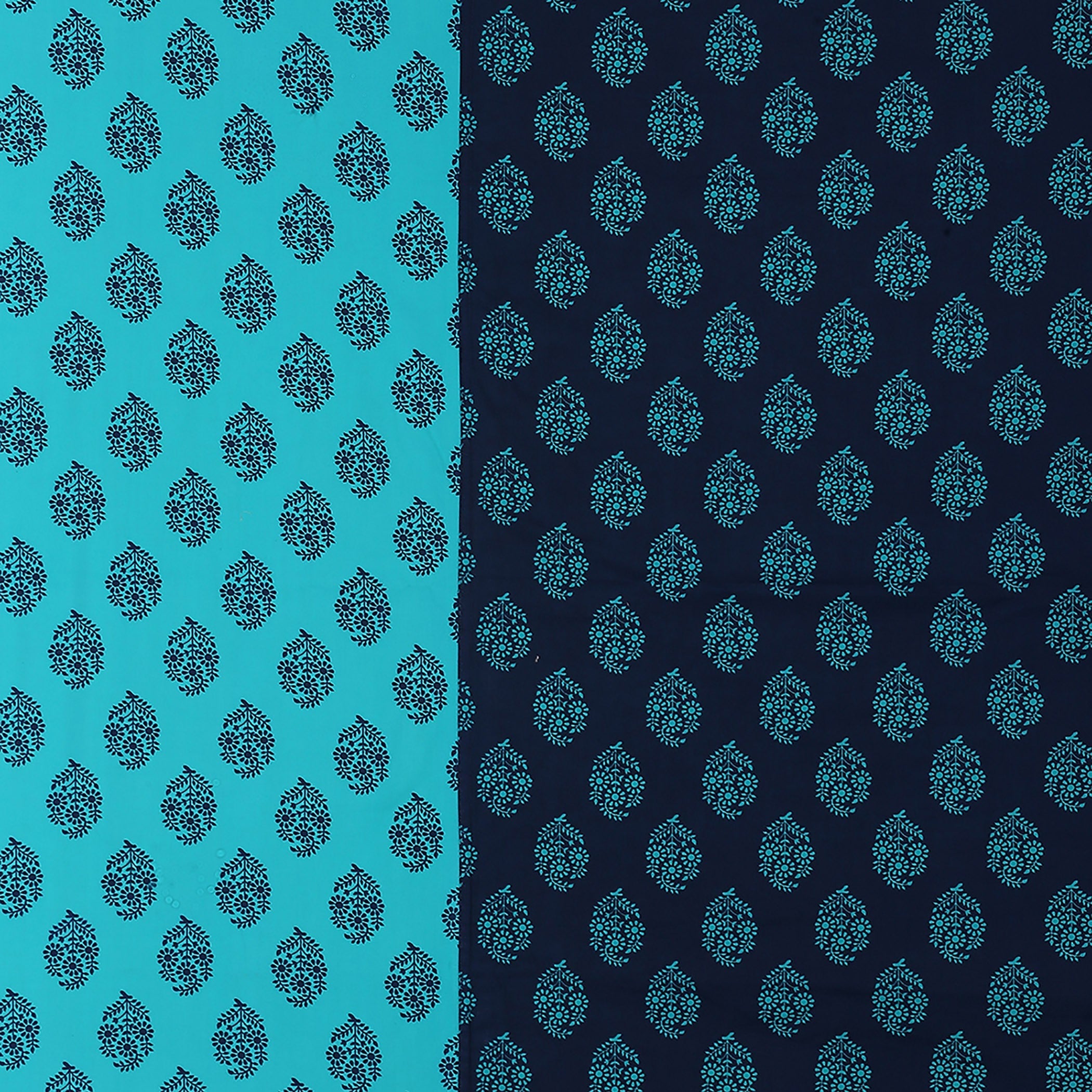Elegant Floral Print Cotton Double Bedsheet with Comforter & 2 Pillow Covers - Navy Blue & Teal