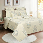 Elegant Ethnic Print Cotton Double Bedsheet with Comforter & 2 Pillow Covers - Ivory & Sky Blue