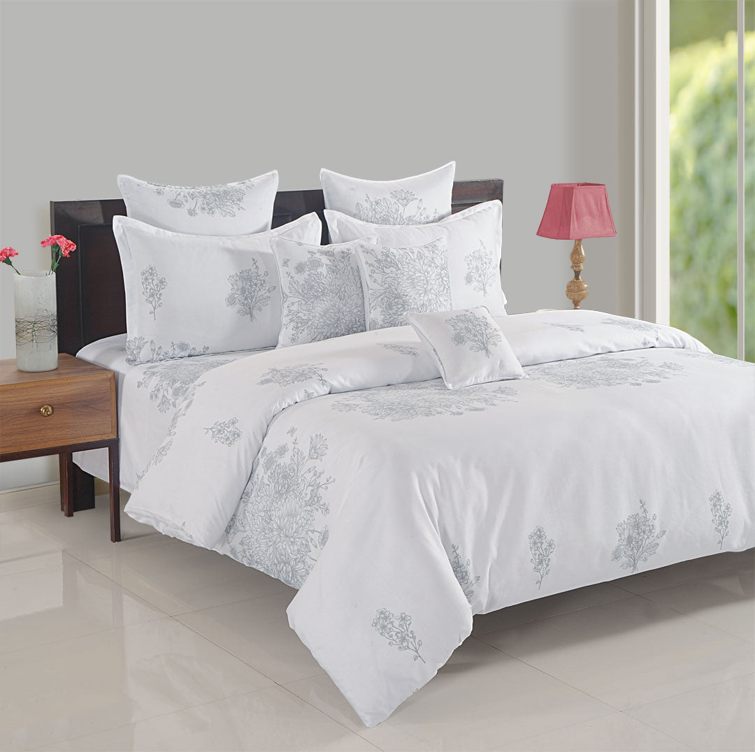 Double Bed in a Bag - Mercerized Pure Cotton - Off-White Floral Elegance