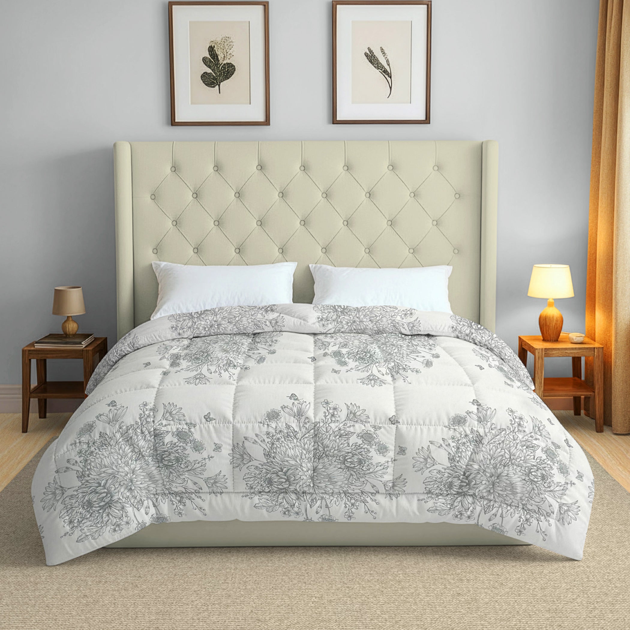 Double Bed in a Bag - Mercerized Pure Cotton - Off-White Floral Elegance
