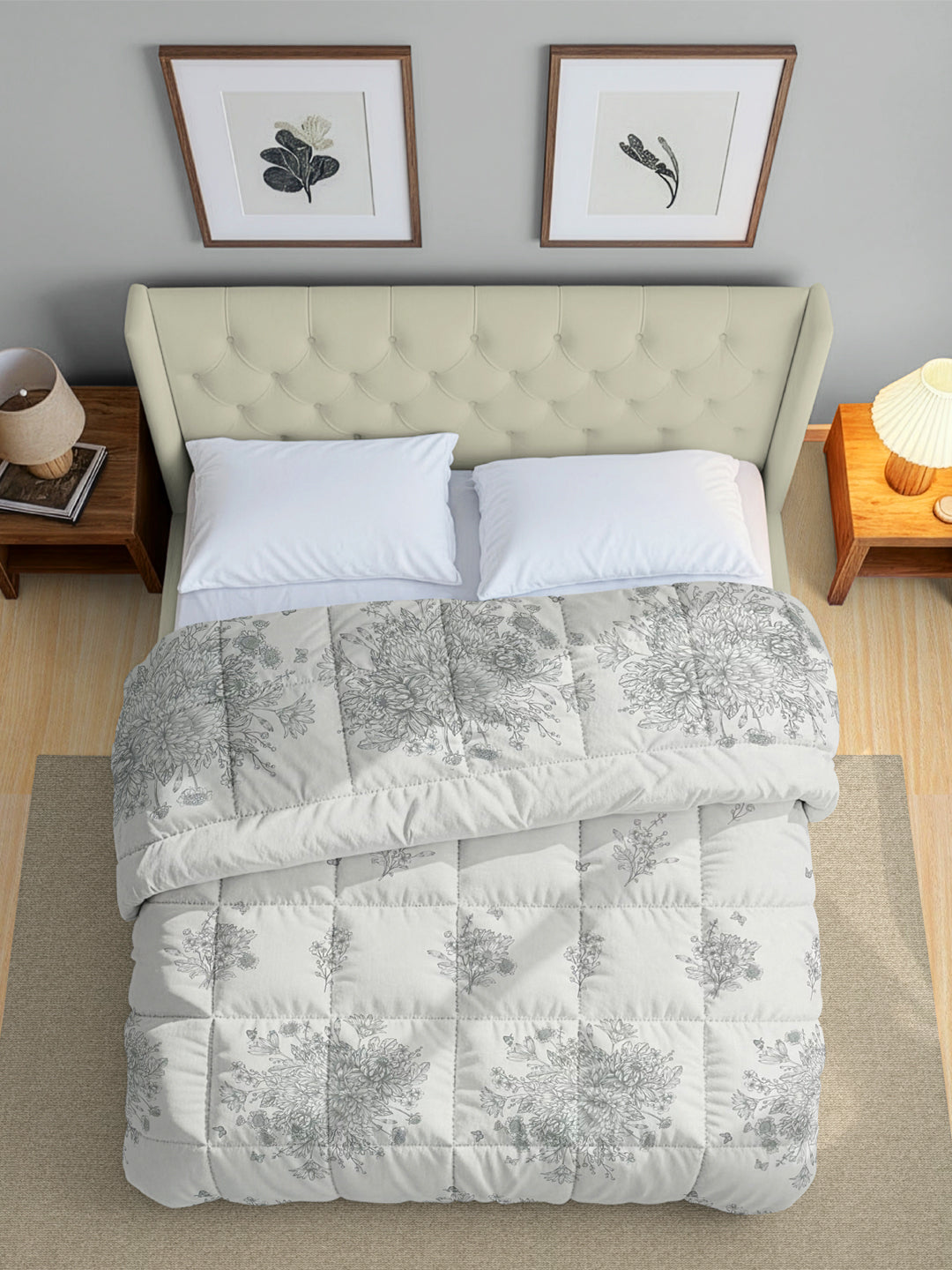 Double Bed in a Bag - Mercerized Pure Cotton - Off-White Floral Elegance