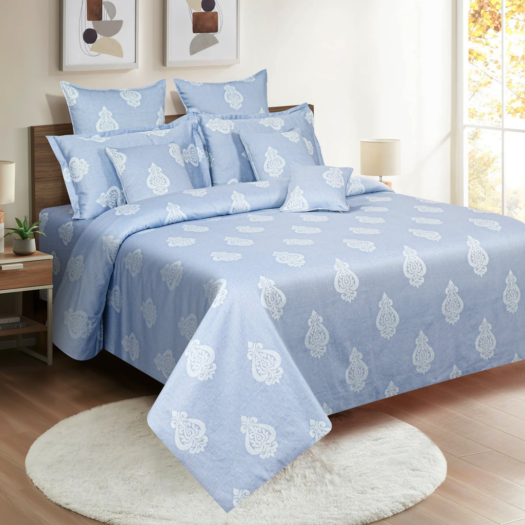 Double Bed in a Bag – Mercerized Pure Cotton | Blue Ethnic Motif Print