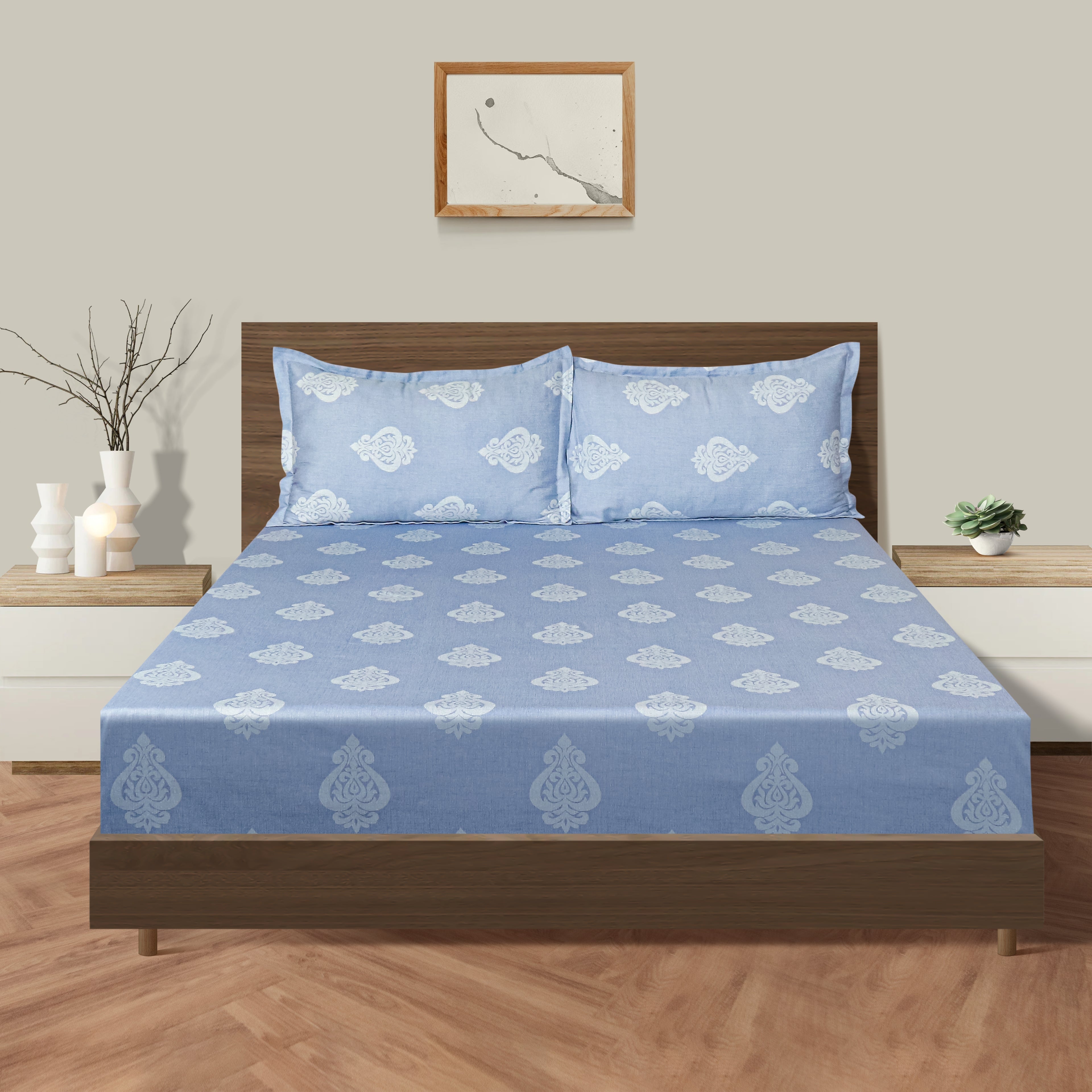 Double Bed in a Bag – Mercerized Pure Cotton | Blue Ethnic Motif Print