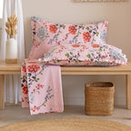 Pink Floral Print Pure Cotton 120 TC King Fitted Bedsheet with 2 Pillow Covers (72x78x10 Inches)