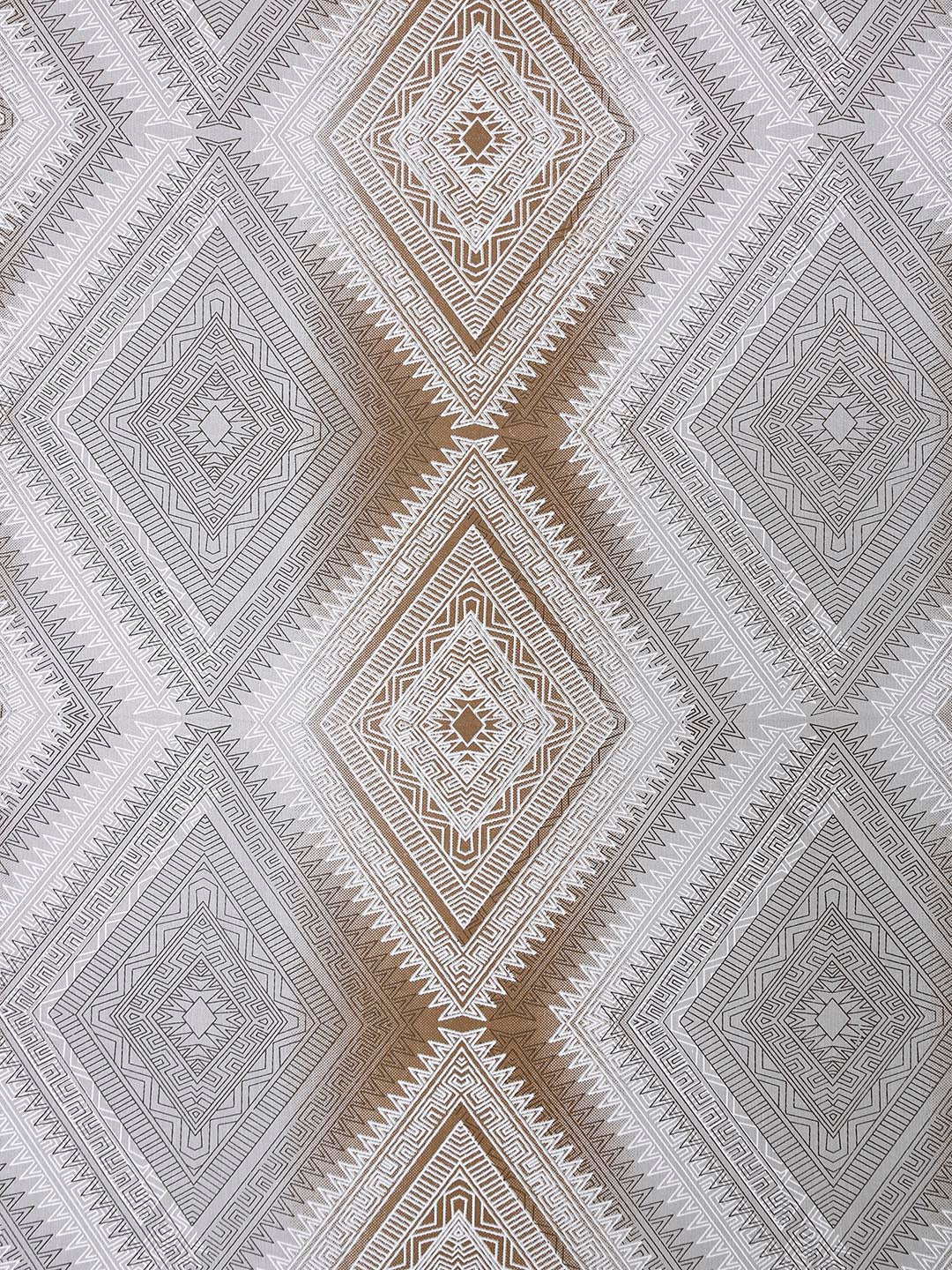 Elegant Grey Diamond Geometric Pure Cotton 210 TC Double King Bedsheet with 2 Pillow Covers (90x108 Inches)