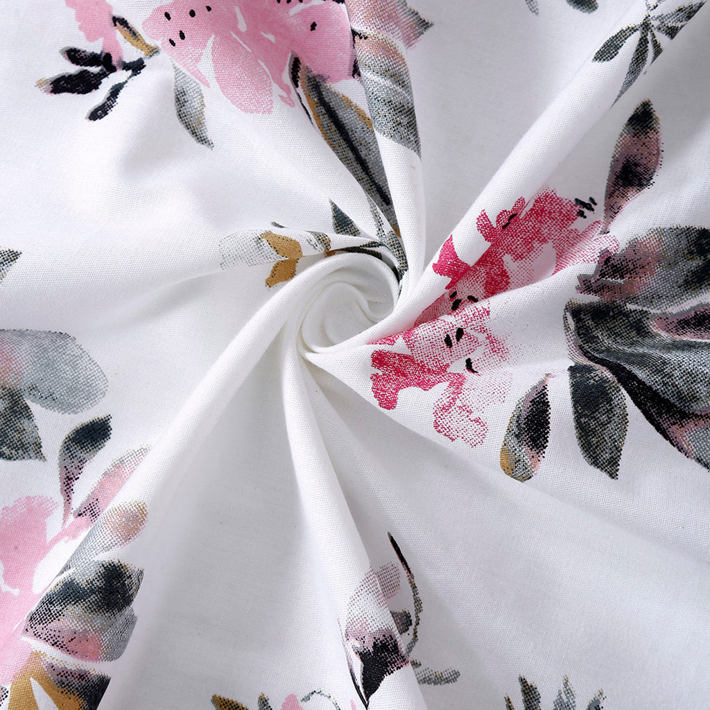 Elegant Pink Floral Pure Cotton 210 TC Double King Bedsheet with 2 Pillow Covers (90x108 Inches)