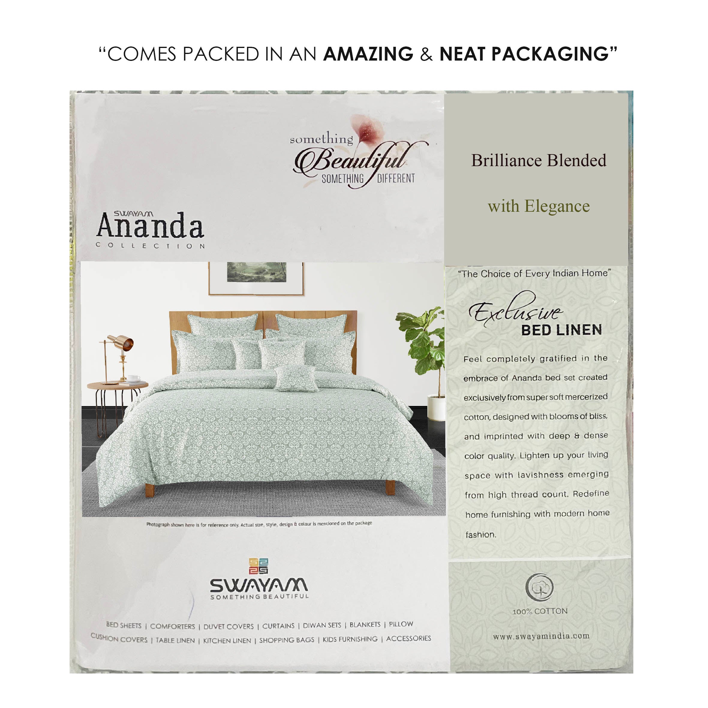 Elegant Mint Green Scroll Motif Pure Cotton 210 TC Double King Bedsheet with 2 Pillow Covers (90x108 Inches)