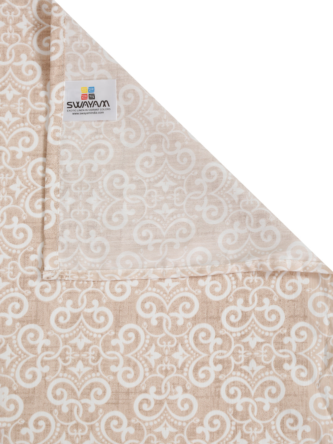Ornamental Swirl Beige 210 TC Pure Cotton Double Bedsheet with 2 Pillow Covers (90 x 108 Inches)