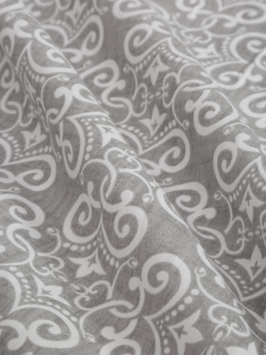 Ornamental Swirl Grey 210 TC Pure Cotton Double Bedsheet with 2 Pillow Covers (90 x 108 Inches)