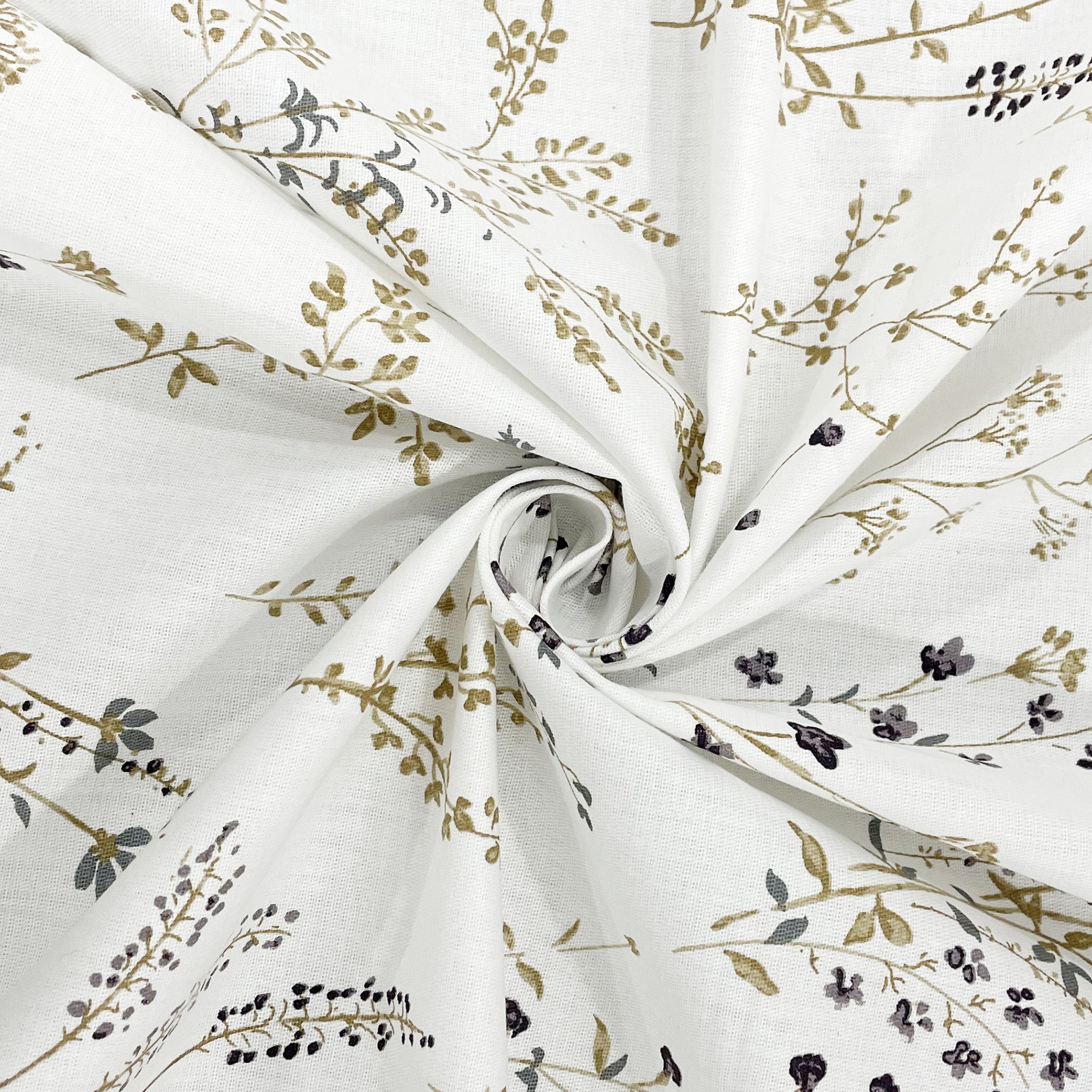 Elegant Ivory Botanical Pure Cotton 210 TC Double King Bedsheet with 2 Pillow Covers (90x108 Inches)