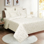 Elegant Ivory Botanical Pure Cotton 210 TC Double King Bedsheet with 2 Pillow Covers (90x108 Inches)