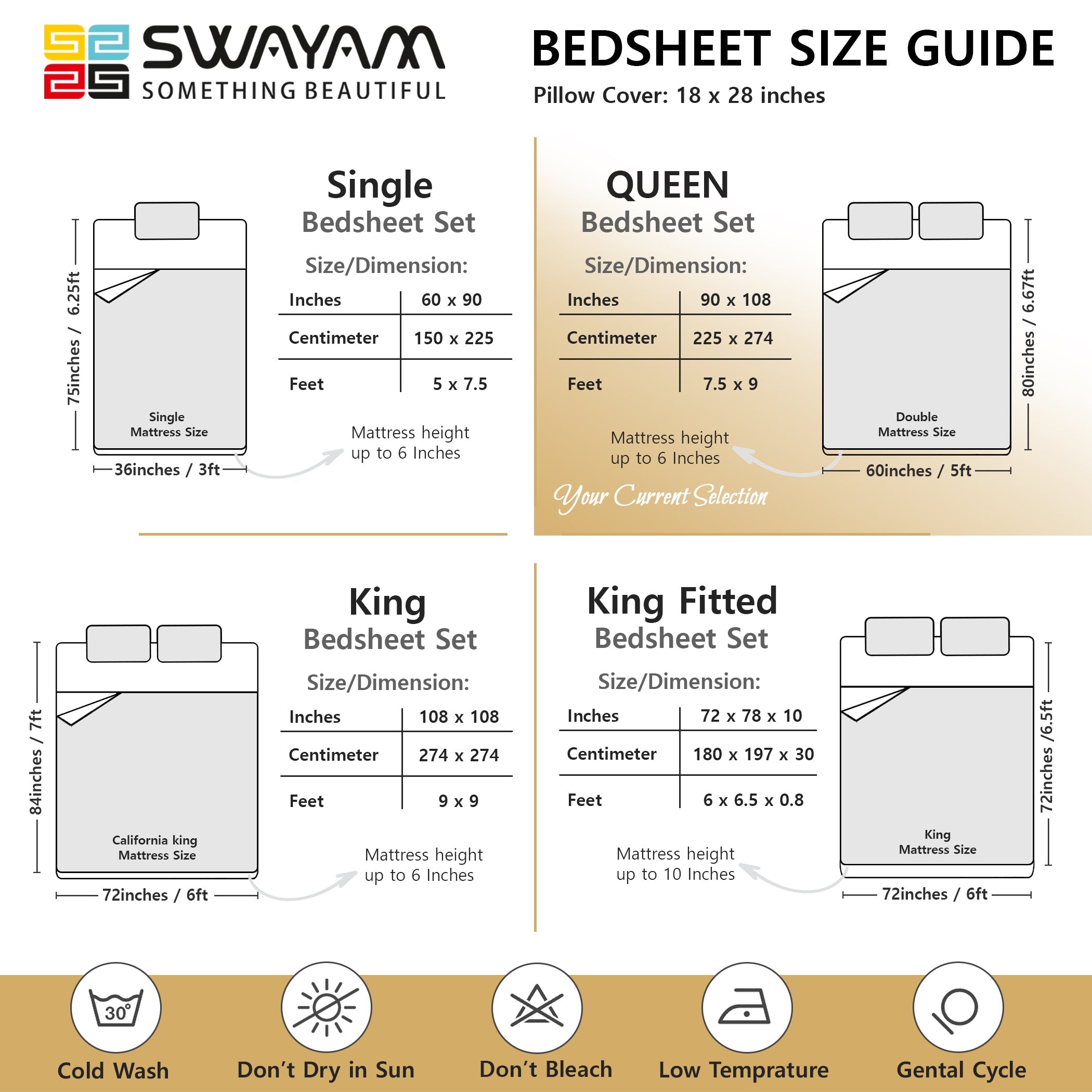 Elegant Ivory Botanical Pure Cotton 210 TC Super King Bedsheet with 2 Pillow Covers (108x108 Inches)