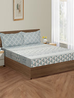 Ornamental Damask Off White 210 TC Pure Cotton Double Bedsheet with 2 Pillow Covers (90 x 108 Inches)