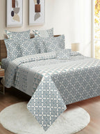 Ornamental Damask Off White 210 TC Pure Cotton Double Bedsheet with 2 Pillow Covers (90 x 108 Inches)