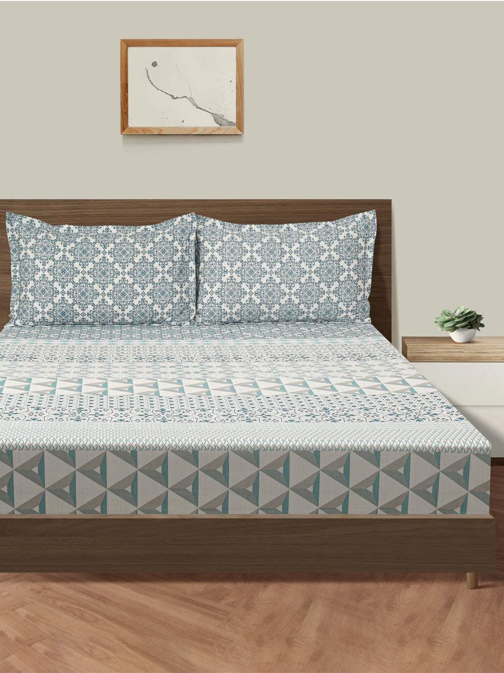 Ornamental Damask Off White 210 TC Pure Cotton Double Bedsheet with 2 Pillow Covers (90 x 108 Inches)