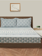 Ornamental Damask Off White 210 TC Pure Cotton Double Bedsheet with 2 Pillow Covers (90 x 108 Inches)