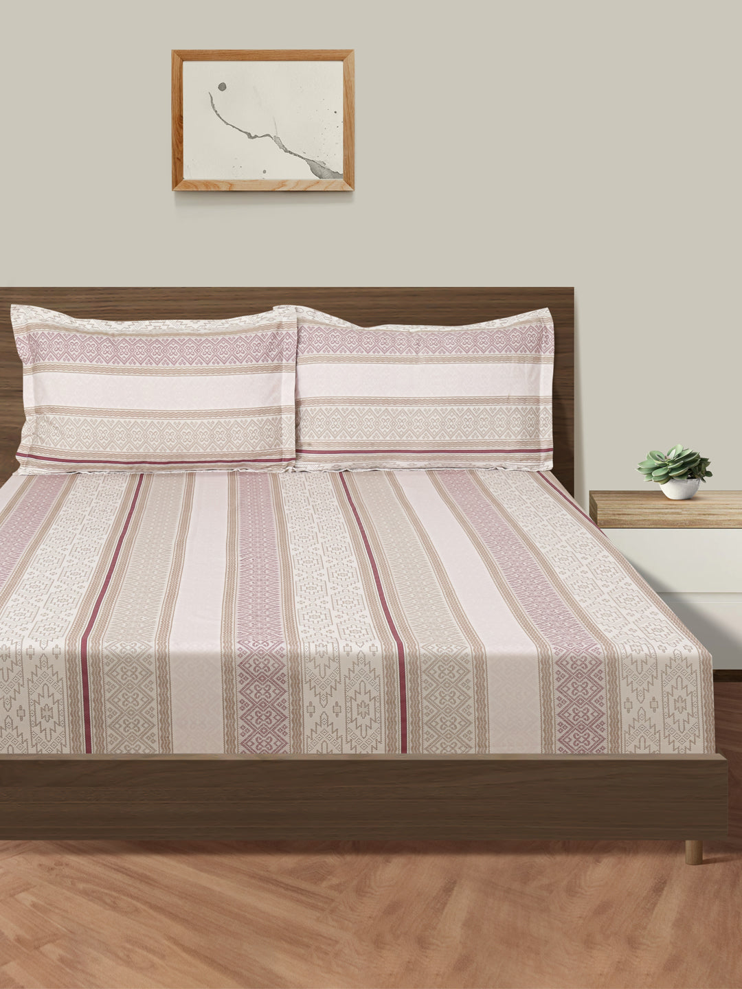 Classic Blue & Ivory Striped Pure Cotton 210 TC Double King Bedsheet with 2 Pillow Covers (90x108 Inches)