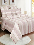 Classic Blue & Ivory Striped Pure Cotton 210 TC Double King Bedsheet with 2 Pillow Covers (90x108 Inches)