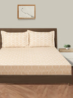 Elegant Beige Damask Pure Cotton 210 TC Double King Bedsheet with 2 Pillow Covers (90x108 Inches)