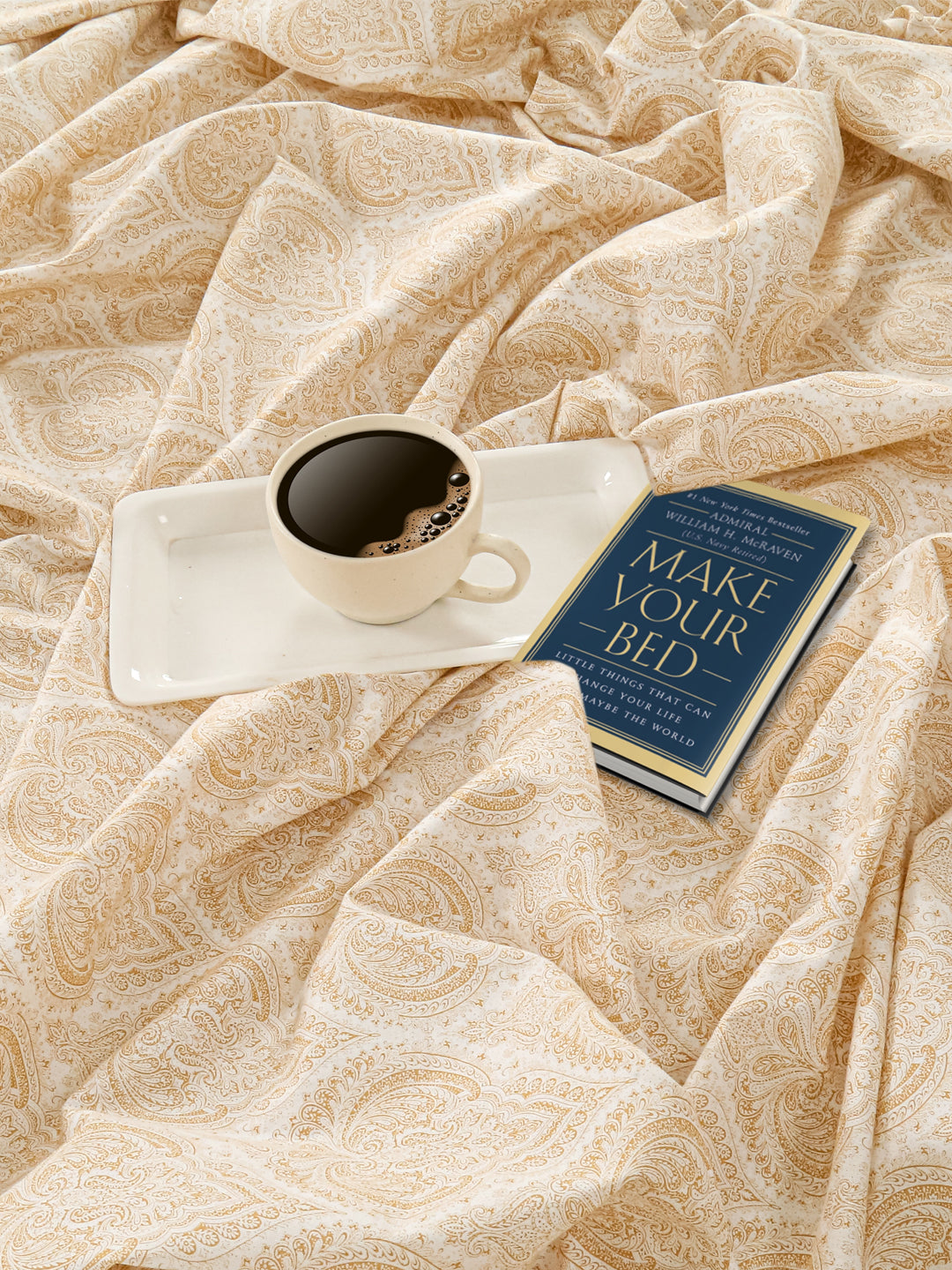 Elegant Beige Damask Pure Cotton 210 TC Super King Bedsheet with 2 Pillow Covers (108x108 Inches)