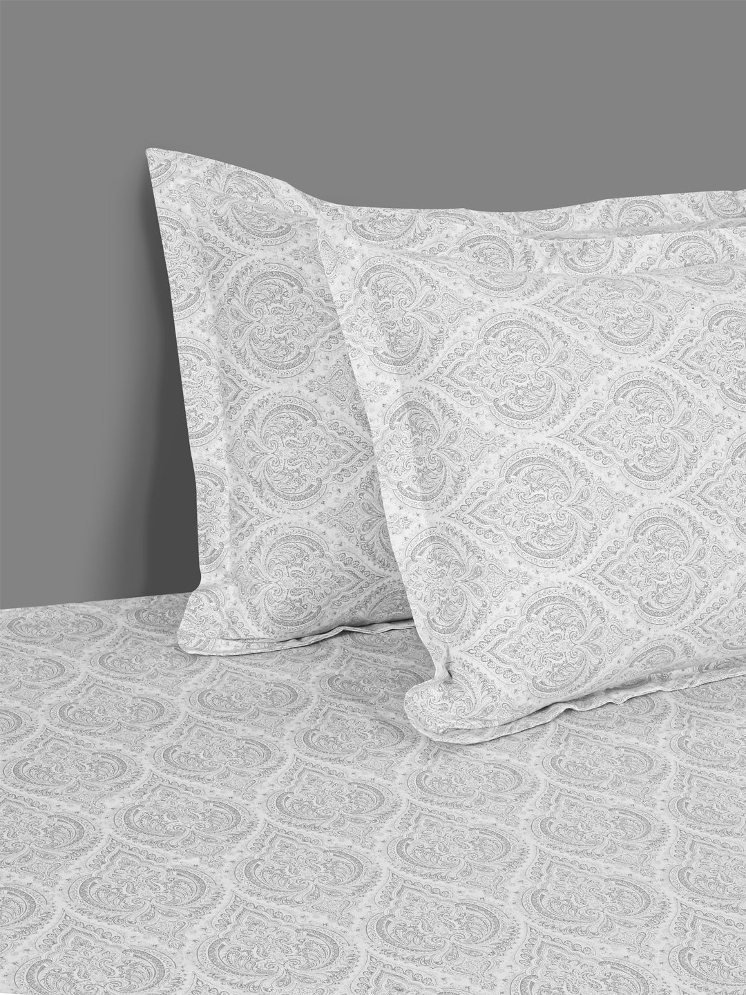 Classic White Damask Pure Cotton 210 TC Double King Bedsheet with 2 Pillow Covers (90x108 Inches)