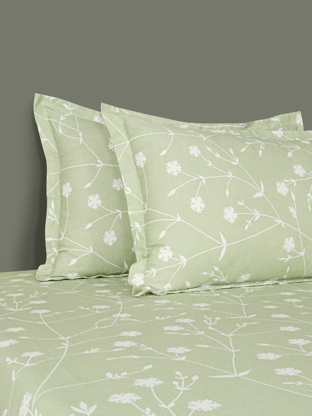Floral Vine Sage Green 210 TC Pure Cotton Double Bedsheet with 2 Pillow Covers (90 x 108 Inches)