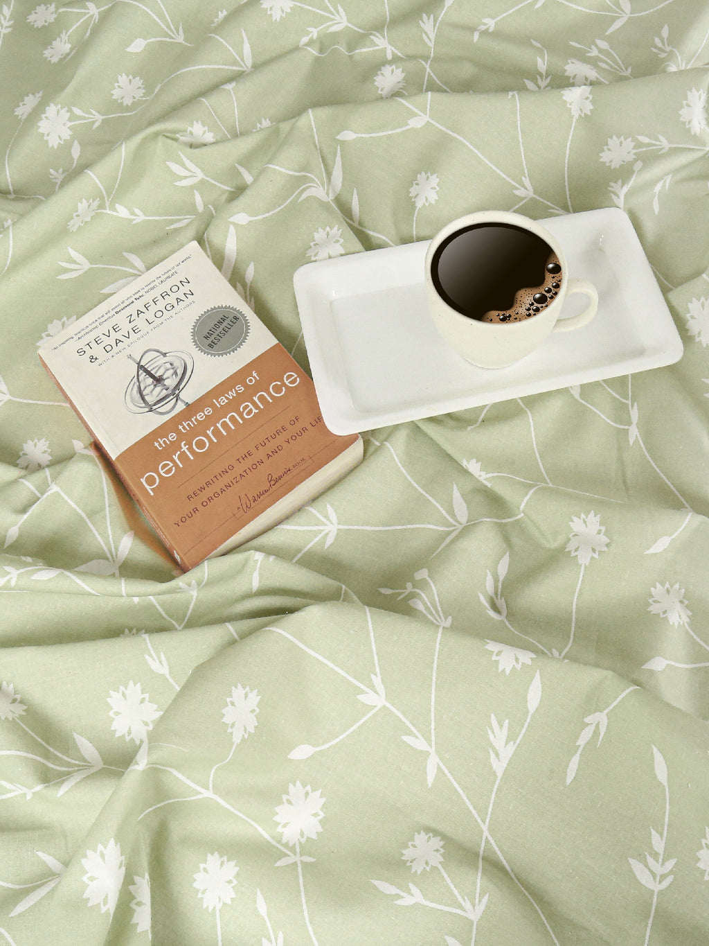 Floral Vine Sage Green 210 TC Pure Cotton Double Bedsheet with 2 Pillow Covers (90 x 108 Inches)