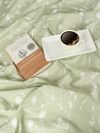 Floral Vine Sage Green 210 TC Pure Cotton Double Bedsheet with 2 Pillow Covers (90 x 108 Inches)