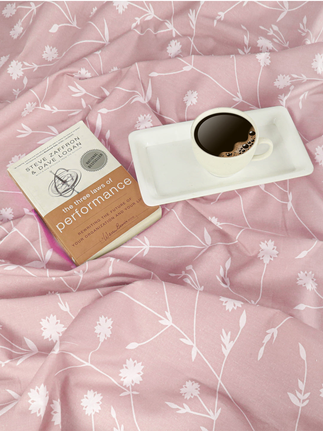 Elegant Blush Pink Floral Pure Cotton 210 TC Super King Bedsheet with 2 Pillow Covers (108x108 Inches)