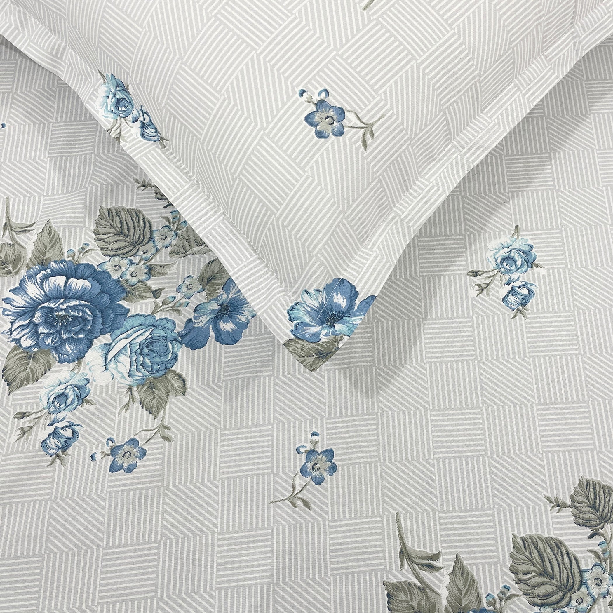 Blue Flora - 210TC Pure Cotton Single Fitted Bedsheet (36 x 78 x 10 Inches)