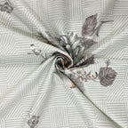 Grey Flora - 210TC Pure Cotton Single Fitted Bedsheet (36 x 78 x 10 Inches)
