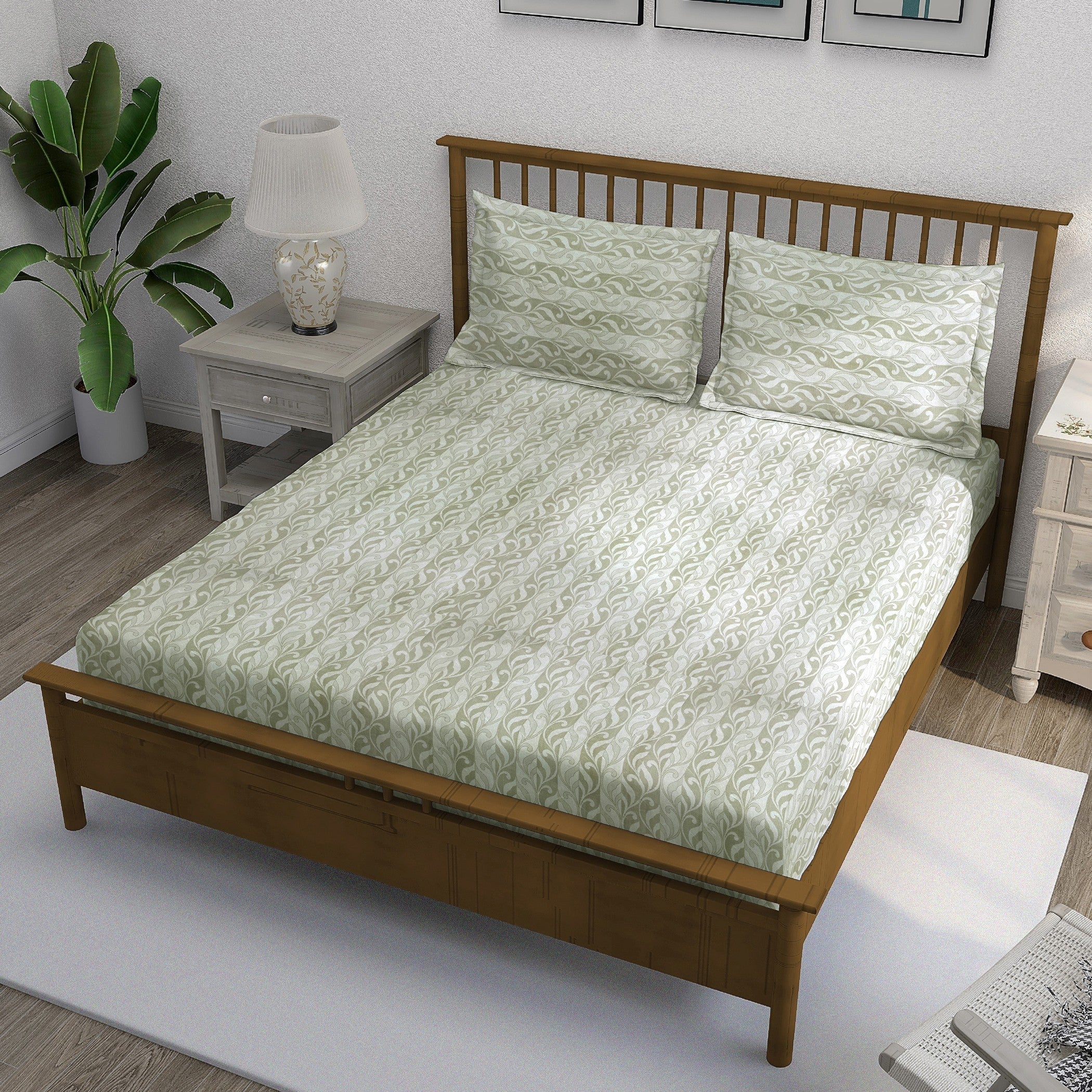 Olive Fern - 210TC Cotton Double King (90x108 Inches)