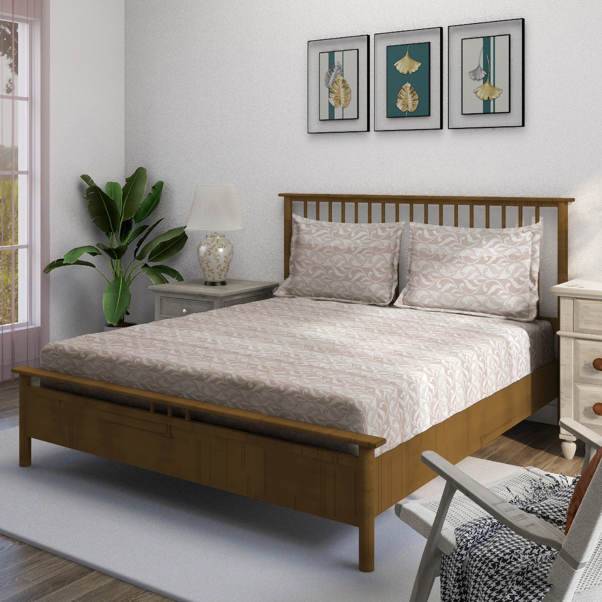 Peach Fern - 210TC Pure Cotton Double King (90x108 Inches)