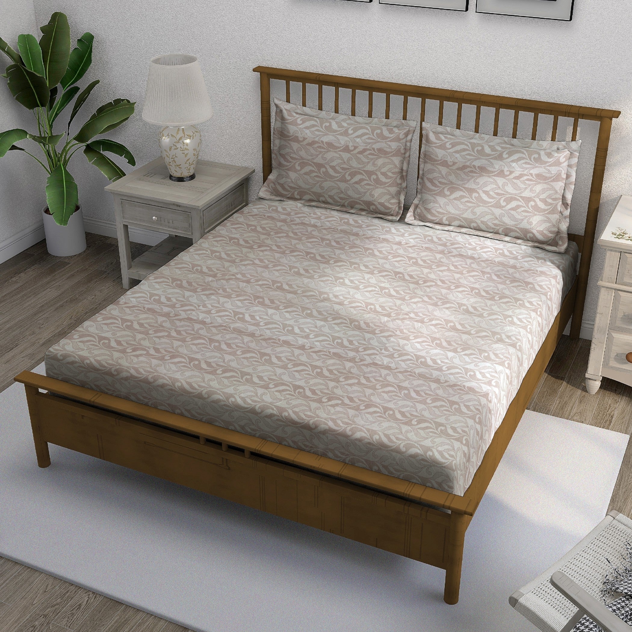 Peach Fern - 210TC Pure Cotton Double King (90x108 Inches)