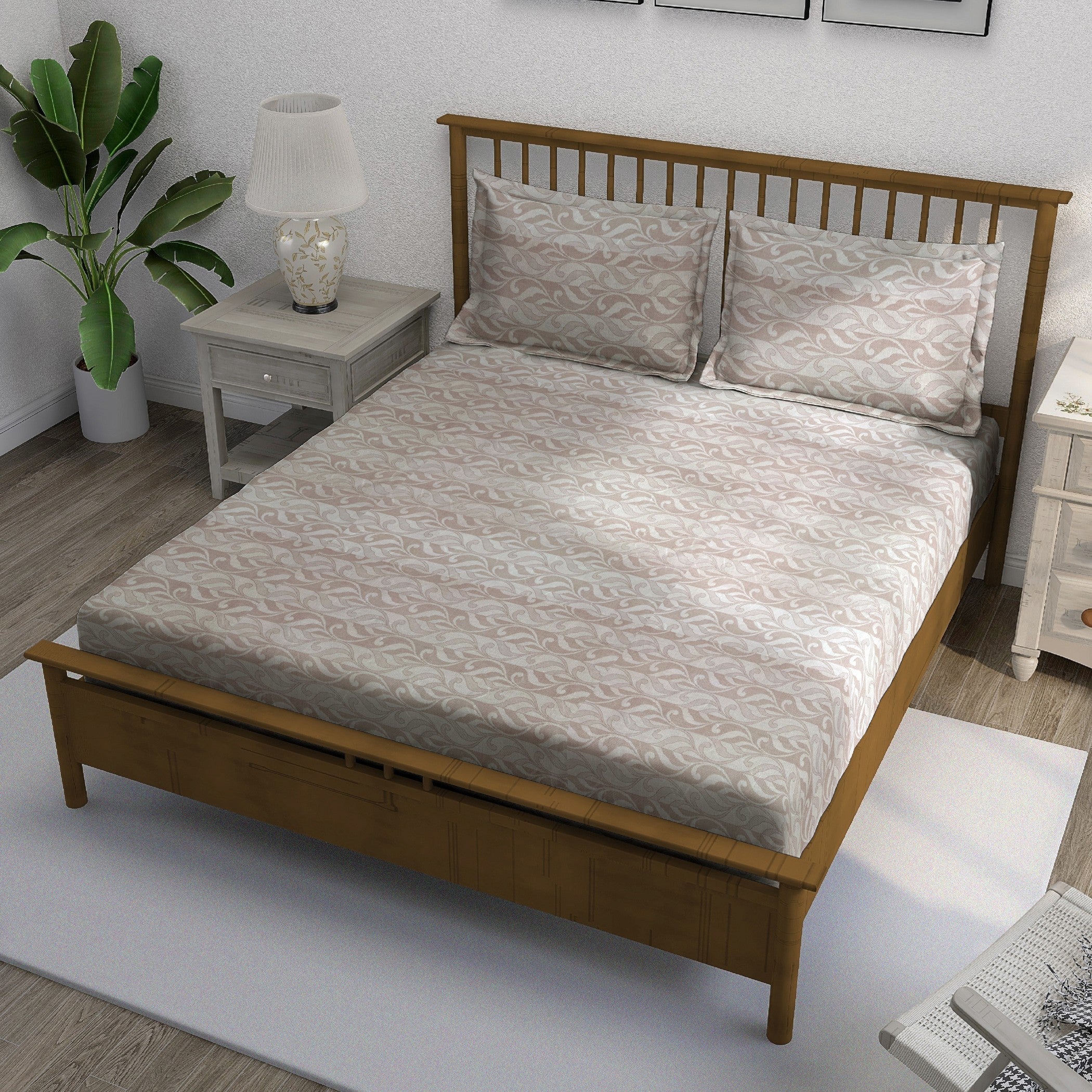Peach Fern - 210TC Pure Cotton Double King (90x108 Inches)