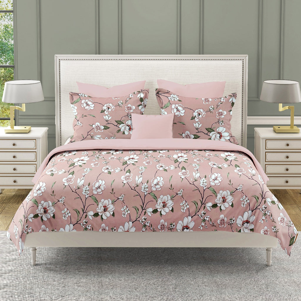 Elegant Blush Pink Floral Pure Cotton 210 TC Double King Bedsheet with 2 Pillow Covers (90x108 Inches)