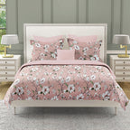 Elegant Blush Pink Floral Pure Cotton 210 TC Double King Bedsheet with 2 Pillow Covers (90x108 Inches)
