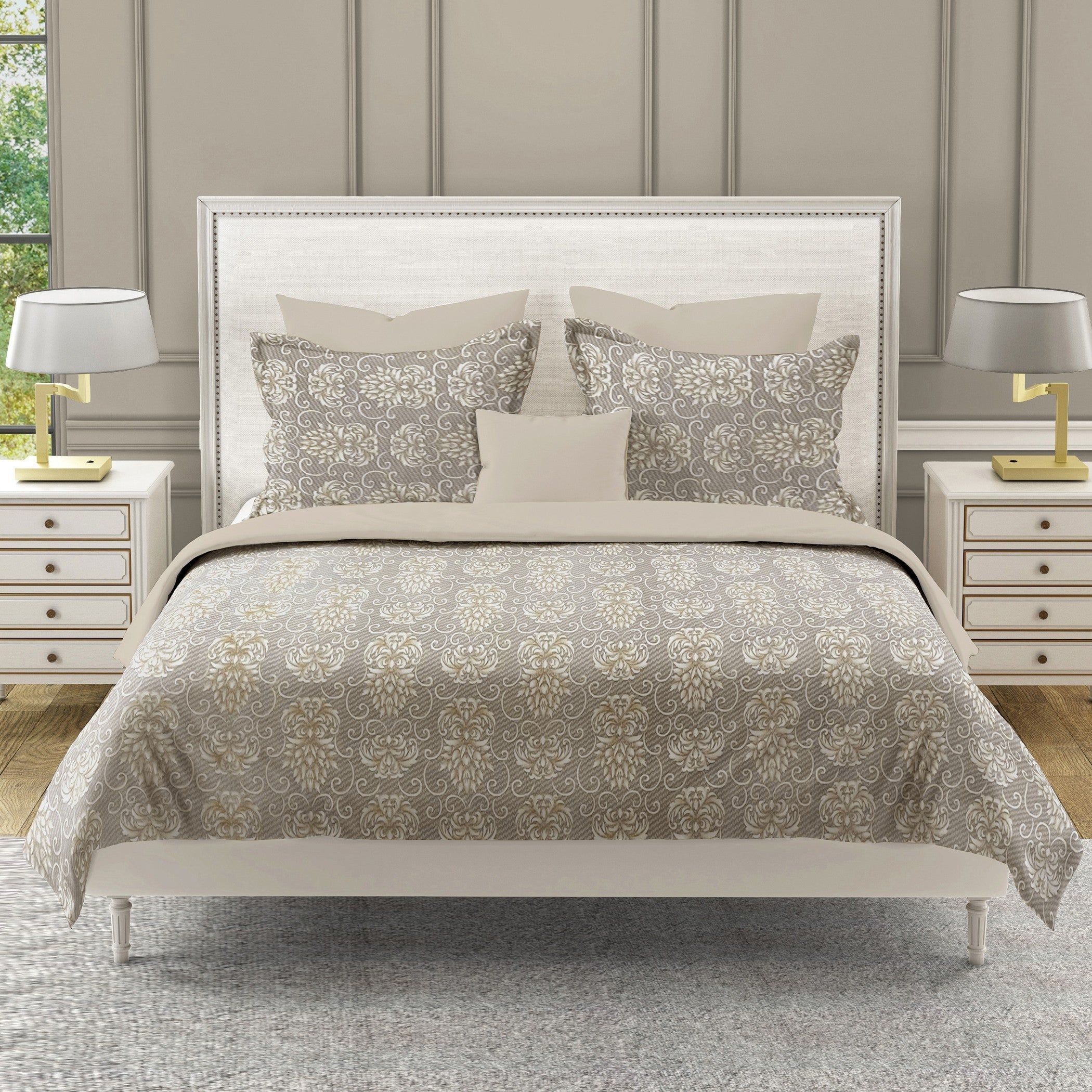 Double Bed in a Bag - Pure Cotton - Beige Floral Damask Elegance